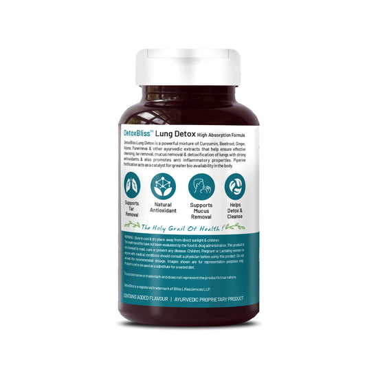 Bliss Welness DetoxBliss Lung Detox Cleanse Purify | Curcumin Trikatu Punerneva Echinecea | Respiratory Support Tar & Toxin Removal Antioxidant Herbal Supplement - 60 Vegetarian Tablets