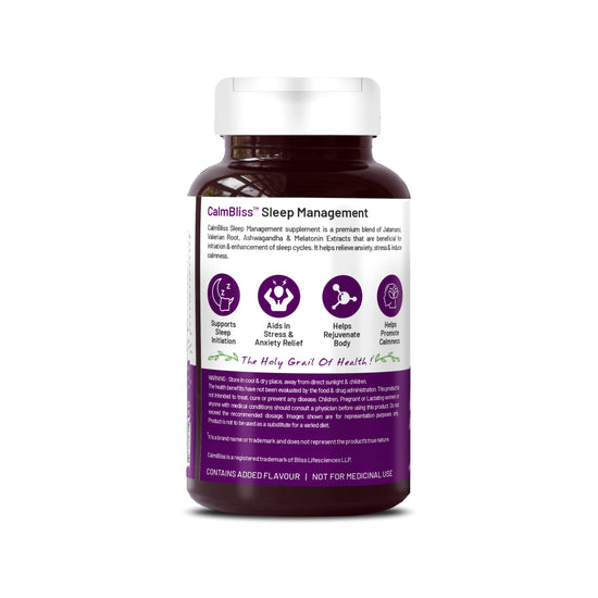 Bliss Welness CalmBliss Sleep Management Combo Of Jatamansi, Ashwagandha, Valerian Root & Melatonin For Good Sleeping Cycle - 60 Veg Tablets