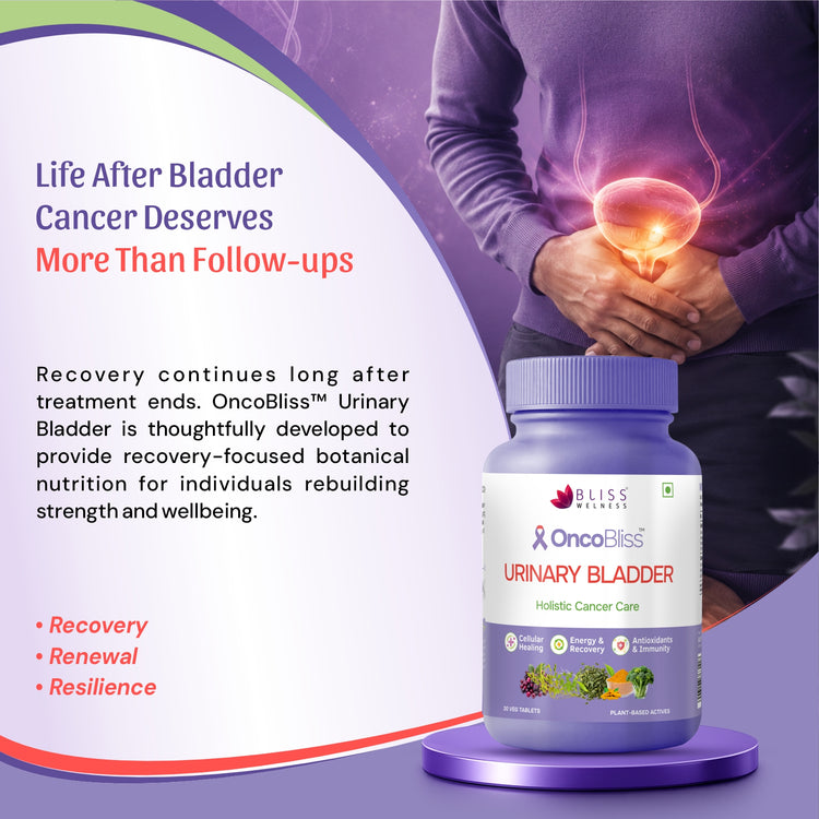 OncoBliss Urinary Bladder Holistic Cancer Care supplement bottle displayed 