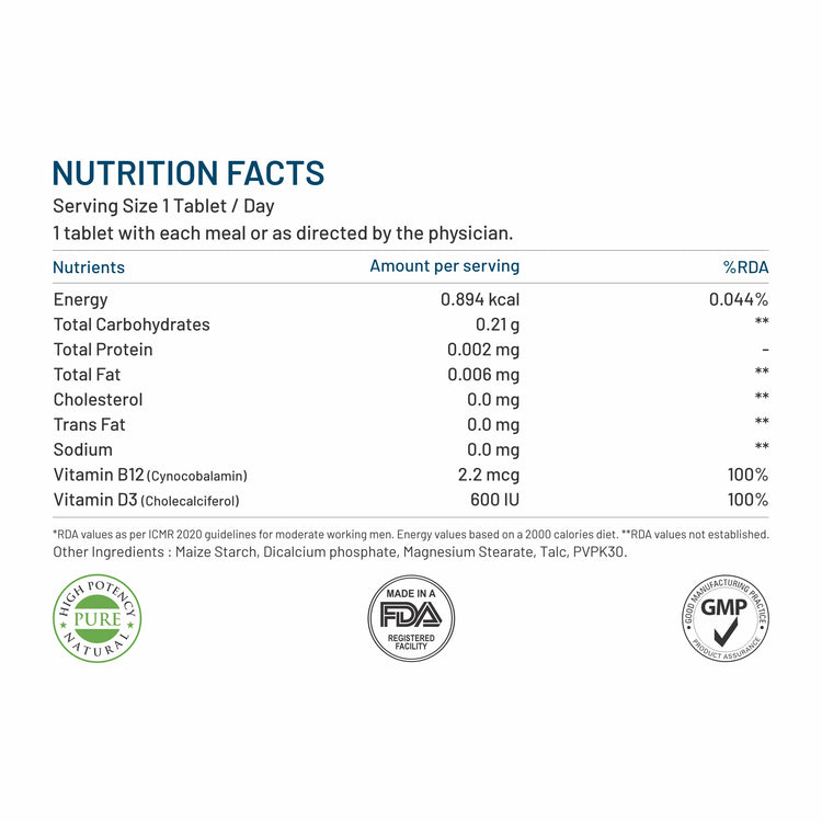 Better Cognitive Health: VitaBliss B12+ D3 along with vitamins & minerals play a critical role in strengthening the immune system and providing protection against illnesses.