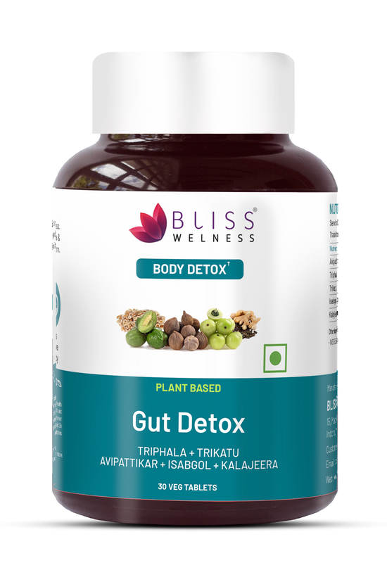 Bliss Welness DetoxBliss Gut Detox Tablet  Probiotics Trikatu Triphala Avipattikar - 30 Veg