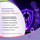 bladder health supplement, featuring a  human silhouette, glowing shield, molecular icons, and a purple awareness ribbon.  benefits including nutritional rebuilding, bladder lining wellness, antioxidant support, healthy cellular function, and everyday recovery.