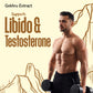 Man holding dumbbells with text about Gokhru Extract supporting libido and testosterone on a beige background