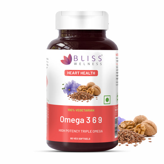 Bliss Welness CardioBliss Pure Omega 3 6 9 Heart & Brain Health | Triple Omega 3 6 9 ALA (Omega 3) 500MG LA (Omega 6) 137MG OA (Omega 9) 200MG - 60 Vegetarian Capsules