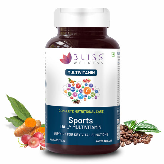 Bliss Welness VitaBliss Sports Multivitamin|Vitamin A E C D K B1 B2 B3 B6 B12 Biotin Calcium Zinc Magnesium Amino Acids Antioxidants | Supports Performance, Focus, Vitality and Endurance- 60 Veg Tablets