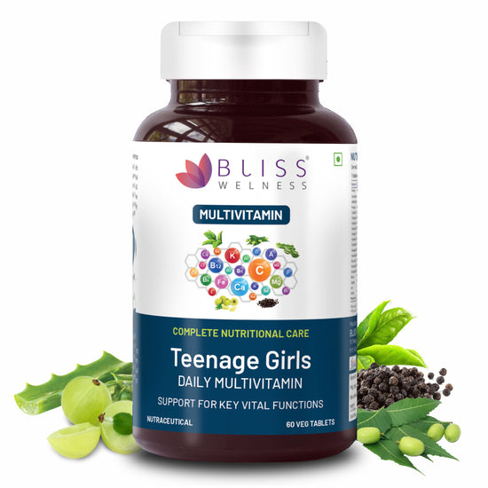 Bliss Welness VitaBliss Teenage Girls Daily Multivitamin & Herbs| With Vitamin A C D E K B,| Supports Better Immune System, Hair, Skin & Nails- 60 Veg Tablets