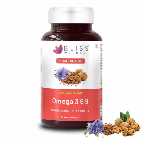 Bliss Welness Cardio Bliss Pure Omega 3 6 9 Heart & Brain Health | Triple Omega 3 6 9 ALA (Omega 3) 500MG LA (Omega 6) 137MG OA (Omega 9) 200MG - 60 Vegetarian Capsules