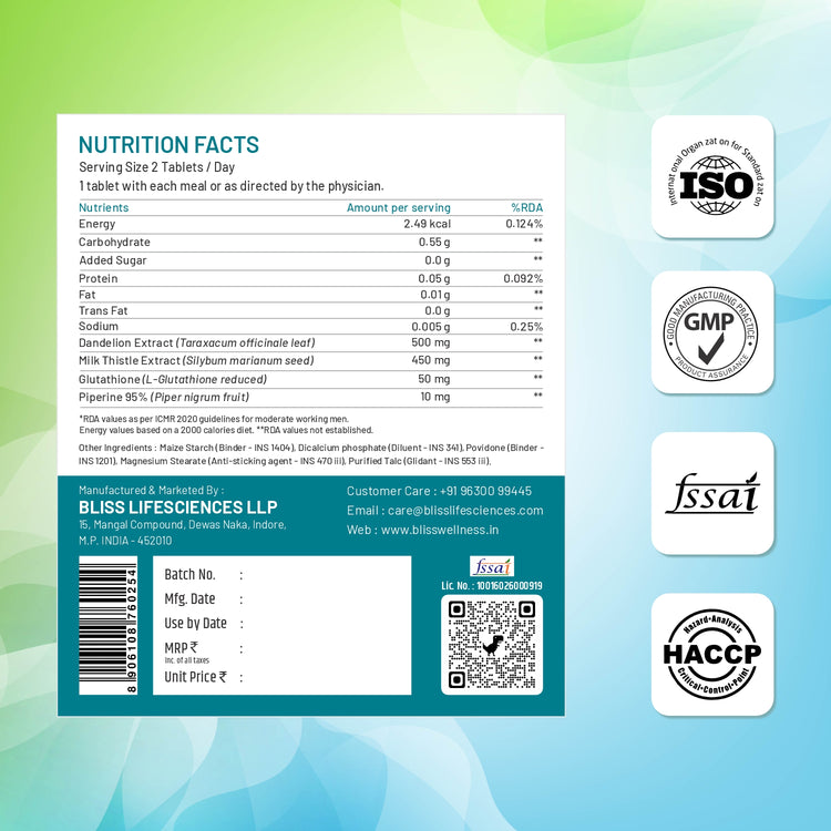 Bliss welness Liver detox nutrition facts