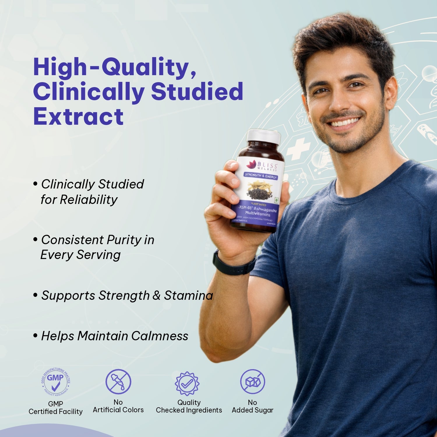 Ashwagandha supplement with product high-quality clinically studied extract