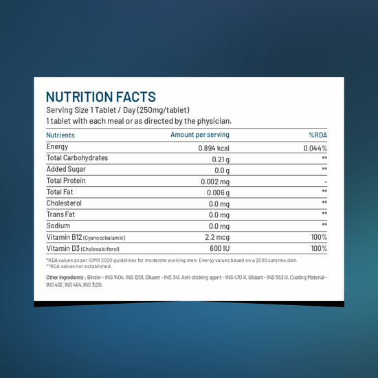 Nutrition facts label for a supplement