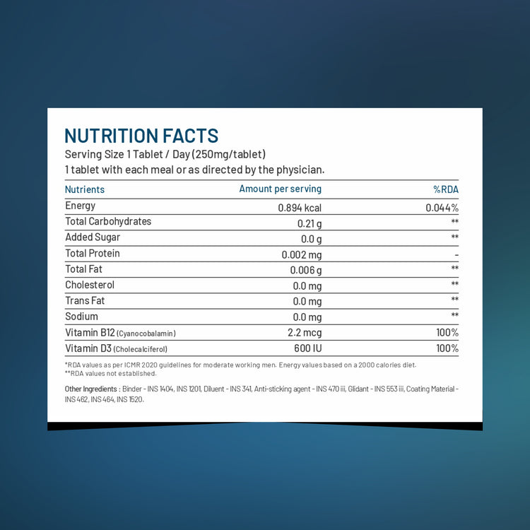Nutrition facts label for a supplement