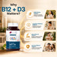 Bliss Wellness Vitamin B12 + D3 supplement bottle with benefits displayed