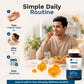Man eating a meal with a bottle of Bliss Nutritions Vitamin B12 + D3 supplement 