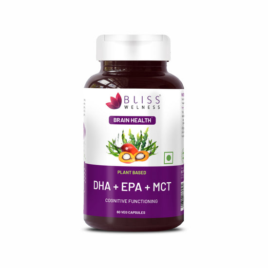 Bliss Welness BrainBliss Platinum Plant Based DHA+ EPA+ MCT  |  For Brain Heart & Eye Health Development Health Supplement - 60 Vegetarian Capsules