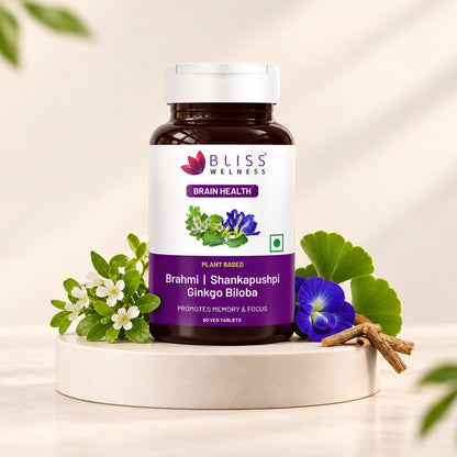 Bliss Welness BrainBliss: Natural Brain Health supplement with Brahmi, Shankhpushpi & Ginkgo Biloba