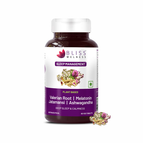 Bliss Welness CalmBliss Sleep Management Combo Of Jatamansi, Ashwagandha, Valerian Root & Melatonin For Good Sleeping Cycle - 60 Veg Tablets