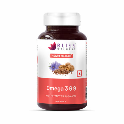 Bliss Welness CardioBliss Pure Omega 3 6 9 Omega 3 with Omega 6 & Omega 9 2000MG with ALA (Omega 3) 1000MG LA (Omega 6) 274MG OA (Omega 9) 400MG Heart Brain Eye Immunity Health Supplement - 60 Softgel Capsules