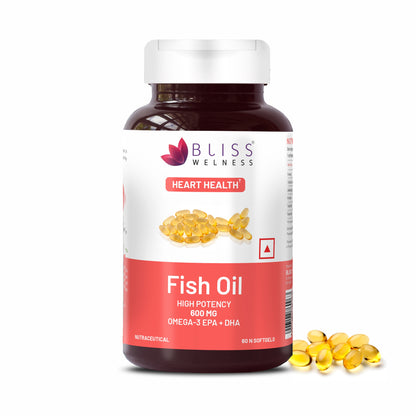 Bliss Welness CardioBliss Gold Fish oil (2000 Omega 3 with 360 mg EPA & 240 mg DHA) for Brain Heart Eye & Joint health of Men & Women - 60 Softgel Capsules