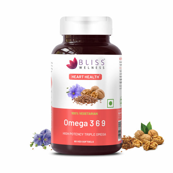 Bliss Welness CardioBliss Pure Omega 3 6 9 Heart & Brain Health | Triple Omega 3 6 9 ALA (Omega 3) 500MG LA (Omega 6) 137MG OA (Omega 9) 200MG - 60 Vegetarian Capsules