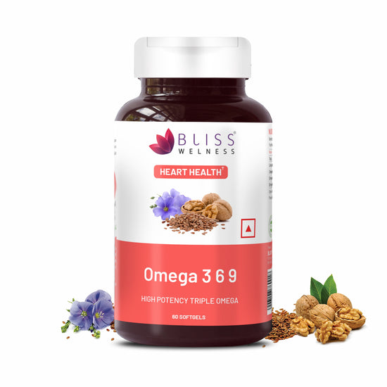 Bliss Welness CardioBliss Pure Omega 3 6 9 Omega 3 with Omega 6 & Omega 9 2000MG with ALA (Omega 3) 1000MG LA (Omega 6) 274MG OA (Omega 9) 400MG Heart Brain Eye Immunity Health Supplement - 60 Softgel Capsules