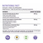 Nutritional fact label for a dietary supplement, showing serving size, usage instructions, and a table of nutrients including Cervical Cell Healing Recovery Blend (500 mg), Cervical Tissue Integrity & Protection Blend (200 mg), and Anti Inflammatory & Antioxidant Blend (260 mg). It also includes certification logos at the bottom.