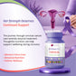 OncoBliss Cervical Holistic Cancer Care supplement bottle displayed on a purple pedestal with a stylized uterus graphic and purple ribbon, alongside marketing text about women&