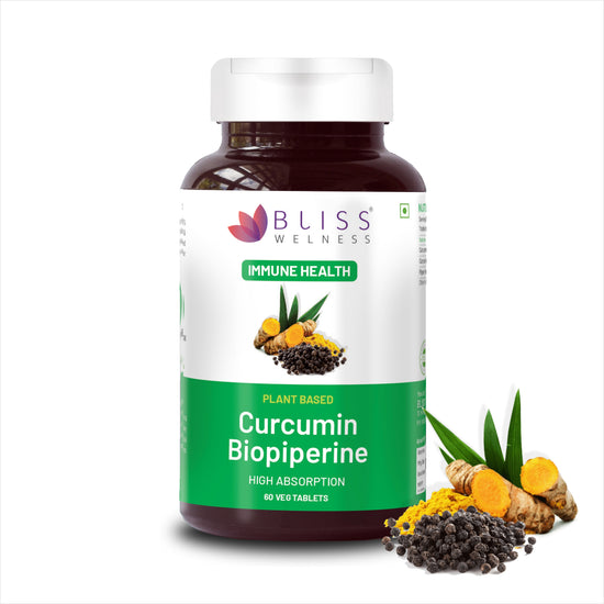 Bliss Welness ImmuneBliss Gold Immunity Boost Anti Inflammatory | Pure Curcumin 95% Extract + Turmeric Extract with BioPiperine 10mg | Heart Brain Joint Health Antioxidant High Absorption Supplement - 60 Vegetarian Tablets