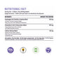 NUTRITIONAL FACT label for a dietary supplement, showing serving size, nutrients per serving, and certification logos at the bottom on a white background.