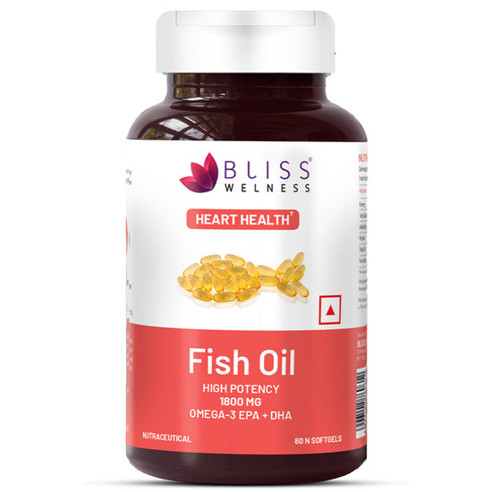 Bliss Welness CardioBliss Absolute Fish Oil Triple 3X Strength 2500mg | 1100mg EPA 700mg DHA 200mg Other Omega 3 6 9 Fatty Acid | Cold Pressed Molecular Distilled Burp Free | Brain Heart Joints Eye Muscle Build Skin Health Supplement -60 Softgel Caps