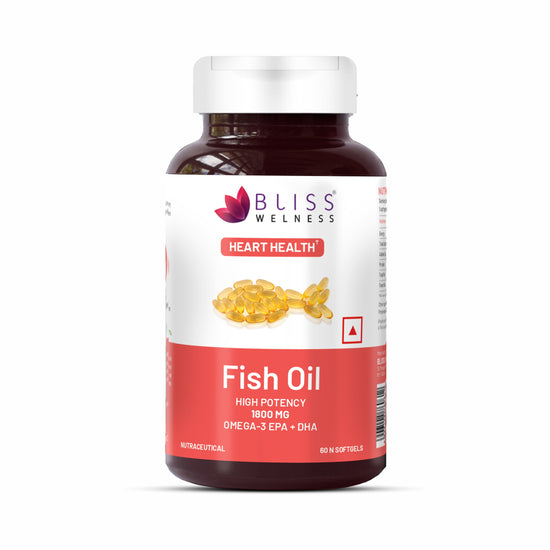 Bliss Welness CardioBliss Absolute Fish Oil Triple 3X Strength 2500mg | 1100mg EPA 700mg DHA 200mg Other Omega 3 6 9 Fatty Acid | Cold Pressed Molecular Distilled Burp Free | Brain Heart Joints Eye Muscle Build Skin Health Supplement -60 Softgel Caps
