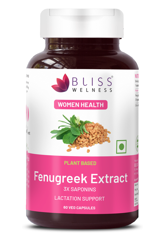 Bliss Welness GlucoBliss Natural Fenugreek Extract with 3x Saponins for Lactation Support, Hair, Blood, and Sugar Management Supplement - 60 Vegetarian Capsules