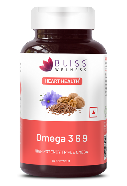 Bliss Welness CardioBliss Pure Omega 3 6 9 Omega 3 with Omega 6 & Omega 9 2000MG with ALA (Omega 3) 1000MG LA (Omega 6) 274MG OA (Omega 9) 400MG Heart Brain Eye Immunity Health Supplement - 60 Softgel Capsules