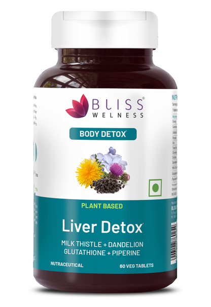 Bliss Welness DetoxBliss Liver Detox Cleanse Purifier | Milk Thistle Silymarin Dandelion Glutathione | Fatty Liver Protection Liver Care Alcohol Detox Herbal Supplement - 60 Veg Tablets