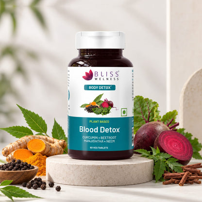 Bliss Welness DetoxBliss Blood Detox & Purify Combo of Beetroot Manjishtha Neem & Curcumin Anti Acne & Anti Bacterial & Fungal Supplement - 60 Vegetarian Tablets