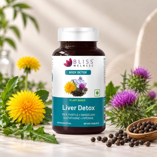 Bliss Welness DetoxBliss Liver Detox Cleanse Purifier | Milk Thistle Silymarin Dandelion Glutathione | Fatty Liver Protection Liver Care Alcohol Detox Herbal Supplement - 60 Veg Tablets
