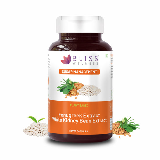 Bliss Welness GlucoBliss Plus Fenugreek & WKB Extract Blood Sugar & Weight Management | Pure Fenugreek Extract 3X Saponins + White Kidney Bean Extract Carb Blocker - 60 Veg Capsules