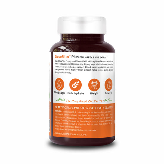 Bliss Welness GlucoBliss Plus Fenugreek & WKB Extract Blood Sugar & Weight Management | Pure Fenugreek Extract 3X Saponins + White Kidney Bean Extract Carb Blocker - 60 Veg Capsules