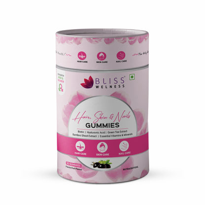 Bliss Welness Biotin Hair, Skin & Nails Gummies - Hyaluronic Acid, Green Tea Extract, Bamboo Shoot, Multivitamin and Minerals | Supports Hair Strength, Skin Radiance & Nail Growth, Passion Fruit Flavor - 30 Gummies