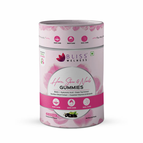 Bliss Welness Biotin Hair, Skin & Nails Gummies - Hyaluronic Acid, Green Tea Extract, Bamboo Shoot, Multivitamin and Minerals | Supports Hair Strength, Skin Radiance & Nail Growth, Passion Fruit Flavor - 30 Gummies