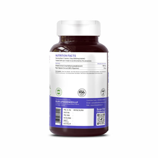 Bliss Welness JoshBliss Natural Strength Vitality Vigor | Pure Shilajit Extract (1000mg) | Enhanced Stamina & Endurance Ayurvedic Herbal Supplement - 60 Vegetarian Tablets