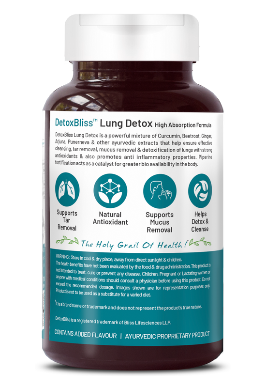 Bliss Welness DetoxBliss Lung Detox Cleanse Purify | Curcumin Trikatu Punerneva Echinecea | Respiratory Support Tar & Toxin Removal Antioxidant Herbal Supplement - 60 Vegetarian Tablets