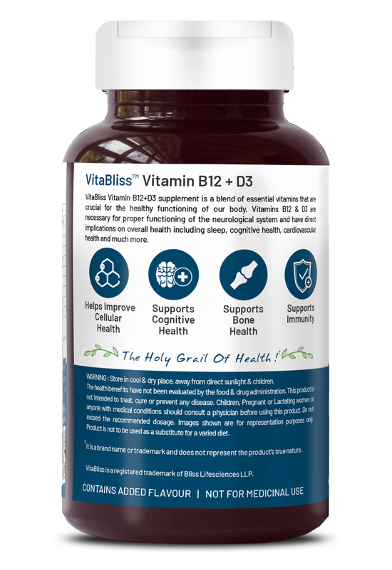 Bliss Welness VitaBliss Vitamin B12 and D3 | For Bone, Immune and Cognitive Health | Complete Nutritional Care Supplement - 60 Tablets