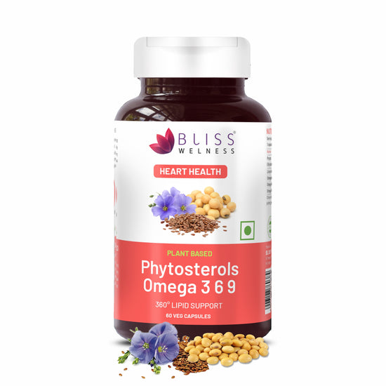 Bliss Welness LipidBliss Plus Cholesterol Management Heart Health | Omega 3 6 9 + Phytosterol Plant Sterols | Lipid Profile Immunity Support Supplement - 60 Vegetarian Capsules