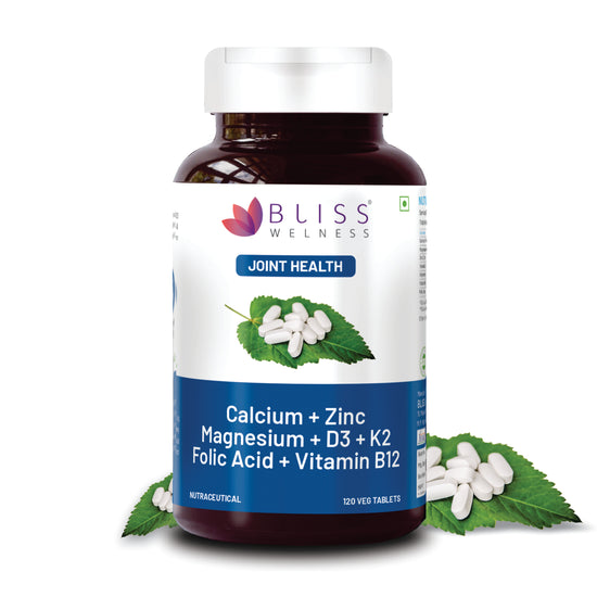 Bliss Welness Ortho Bliss Ultra Bone Strengthening Joint Relief | Calcium Magnesium Zinc Vitamin D3 K2 B12 Folic Acid | Joint Care Pain Relief Bone Strength Ayurvedic Health Supplement - 120 Vegetarian Tablets