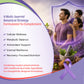 botanical supplement, featuring a family in a shield illustration, Ayurvedic ingredients like turmeric and ginger, and a purple ribbon on a purple and white background with text detailing its multi-layered botanical strategy.