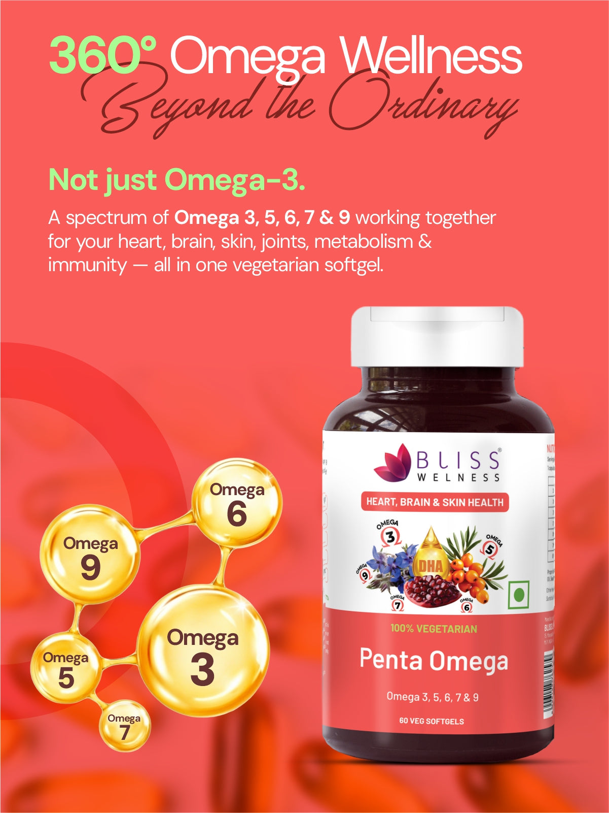 Buy Penta Omega 3‑5‑6‑7‑9 | Plant‑Based DHA for Heart, Brain