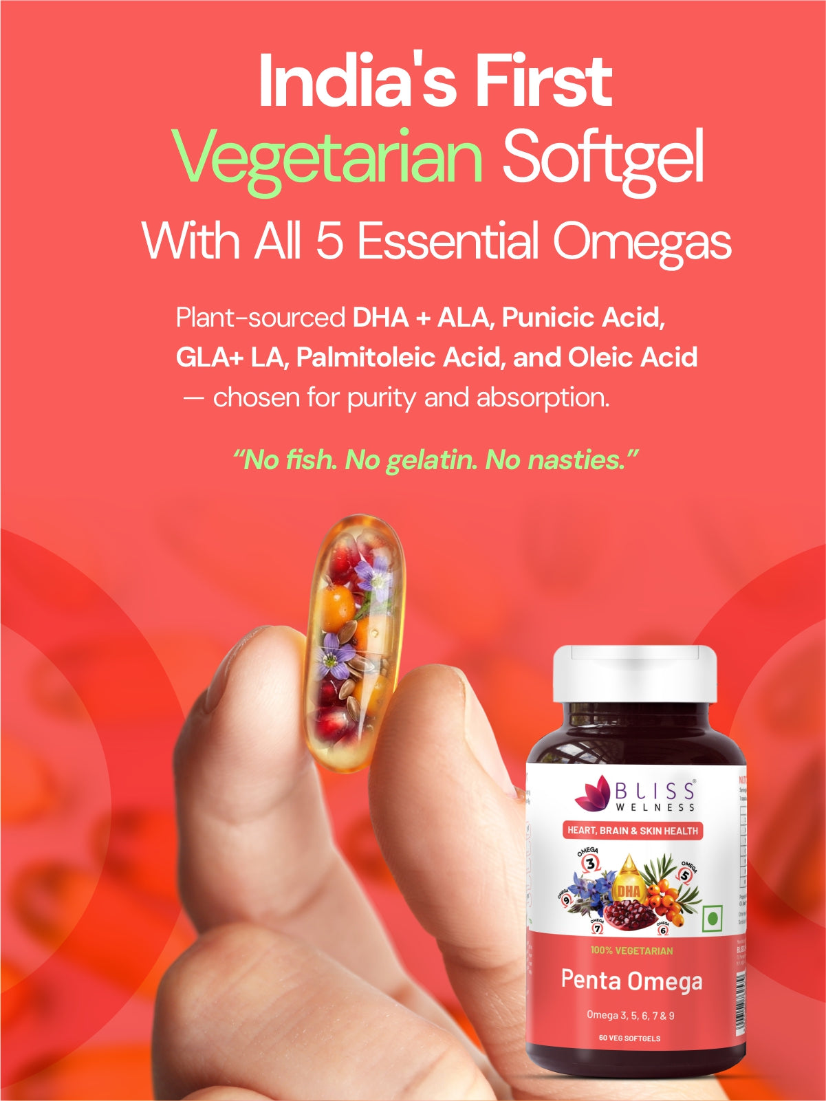 Buy Penta Omega 3‑5‑6‑7‑9 | Plant‑Based DHA for Heart, Brain