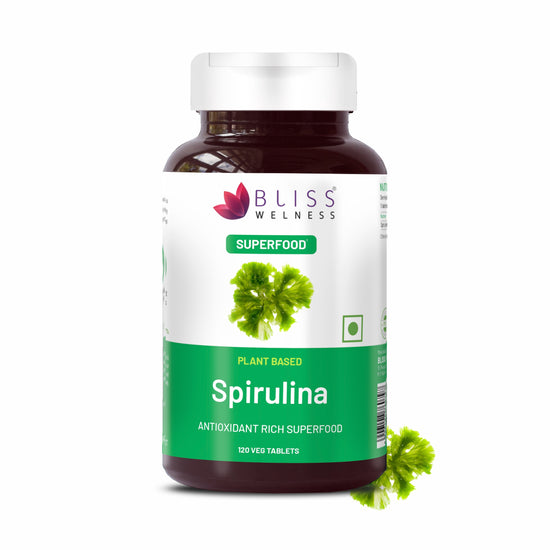 Bliss Welness SuperBliss Natural Spirulina Immunity Booster with Rich Antioxidant | Nutridense Daily Superfood | Give Energy Detox Vegetarian Health Supplement - 120 Tablets