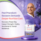 bottle of OncoBliss Prostate Holistic Cancer Care supplements on a purple and white promotional graphic background with text about post-procedure recovery.