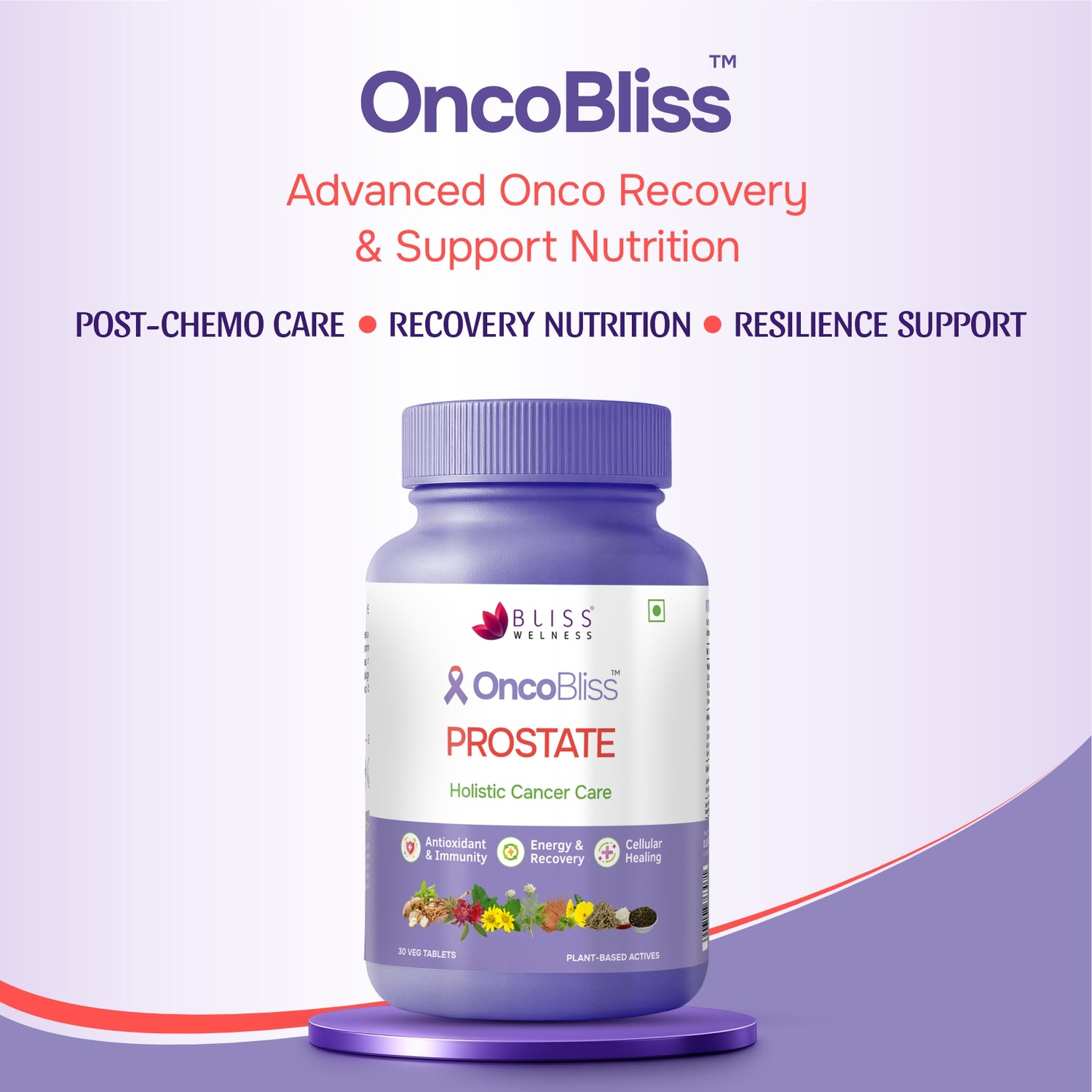 OncoBliss Prostate Holistic Cancer Care supplement bottle by Bliss Wellness